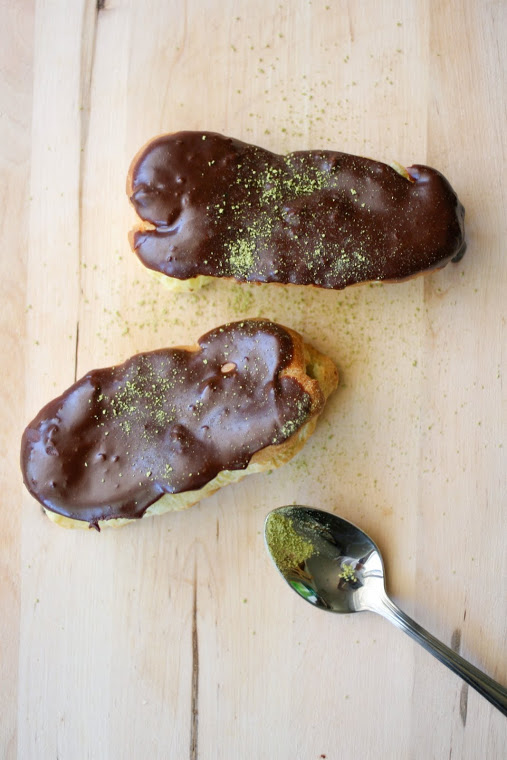 Matcha-Custard-Eclairs-Chocolate-Ganache
