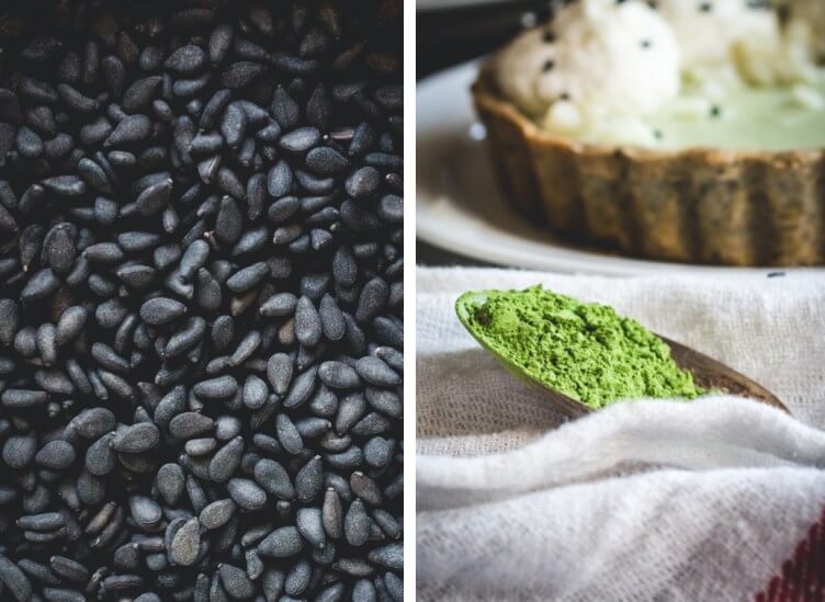 Matcha Panna Cotta & Black Sesame Tartlets